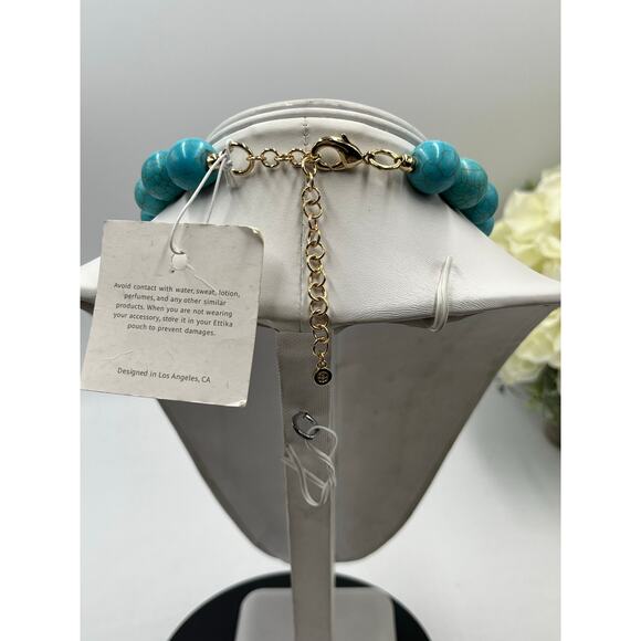 ETTIKA Chunky Beaded Turquoise 18k Gold Plated Heart Necklace New - Picture 4 of 13